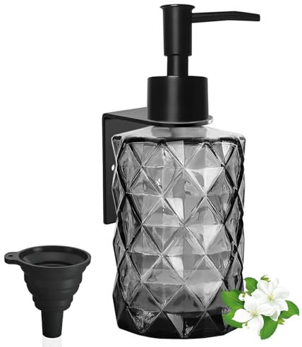 GKSCXEXE Seifenspender Wandbefestigung, Seifenspender Schwarz mit Wandmontage Shampoo und Duschgel Spender für Bad Küche Spülmittelspender Glas Pumpspender mit Trichter für Zuhause, Hotel, Restaurant