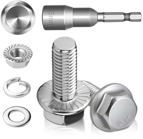 M8 x 20 mm Hex Screws M8 Screws Set Stainless Steel A2 70 Full Thread Male | 12 Stück Hex Flange Nuts Spring Washers Magnets Hexagonal Socket for Construction Machines Assortment with Magnetic Hex Bit