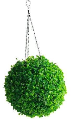 HOOTNEE Solar Powered LED Hanging Topiary Ball Light Artificial Plant Balls for Garden Balcony Wedding Decor Easy Care Warm Glow