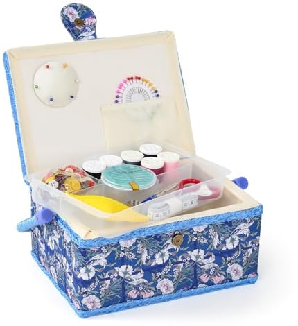 NOTIONSLAND Nähkörbe für Zuhause, mittelgroße Nähbox zur Aufbewahrung und Organisation, Nähkorb mit Zubehör, Geschenk für Weihnachten, Erntedank, Muttertag (Saphirblau)