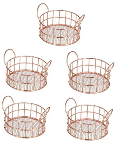 OUNONA 5 Stück Runder Metall Aufbewahrungskorb Kreativer Schreibtisch Organizer für Snacks Kosmetik und Robuster Stilvoller Drahtkorb Roségold für Vielseitige Nutzung im Büro und Zuhause