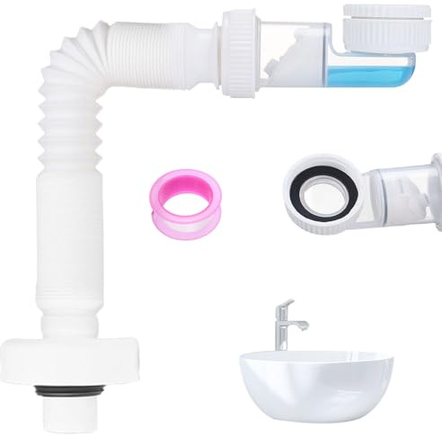 Flexibler Ablaufschlauch, G1-1/4 Abflussrohr, Silikondichtung, 360° Drehbar, Ablaufschlauch Waschbecken, Flexibel und Einziehbar, Geeignet für Waschbecken, Badezimmer und Küchen (Weiß)