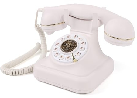 FESTRING Retro-Festnetztelefon mit Druckknopf-Wahl, Vintage-Telefon mit Einstellbarer Klingellautstärke und Wahlwiederholungsfunktion, Schnurgebundenes Retro-Telefon für Zuhause, Büro, Hotel (Weiß)