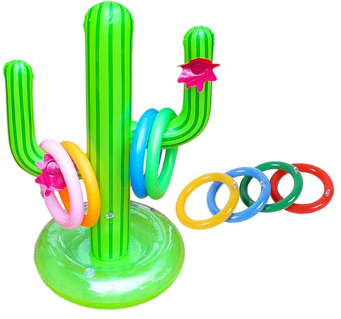 Set di 9 cactus da lanciare giochi, 1 cactus gonfiabile, 8 giocattoli da lanciare ad anello, accessori da giardino per bar, decorazioni per feste in piscina, aiuti per il nuoto per piscina estiva al