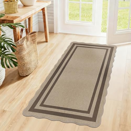 VSIWB Teppich Läufer Flur 80x150 cm, Leichter Jute Aussehen Küchenteppich, Waschbarer Teppich, Rutschfest Küchenläufer, Teppich Flur, Braun Teppich Läufer für Wohnzimmer, Küche, Diele, Eingang, Balkon