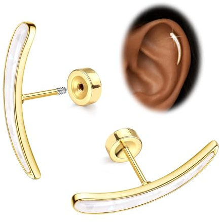 Morfetto Helix Piercings Chirurgenstahl Gold 16G - Flatback Medizinische Ohrstecker Hypoallergen 14K Vergoldet Chirurgenstahl Ohrringe Labret Tragus Conch Knorpel Piercing Ohr für Damen Gold-Oil