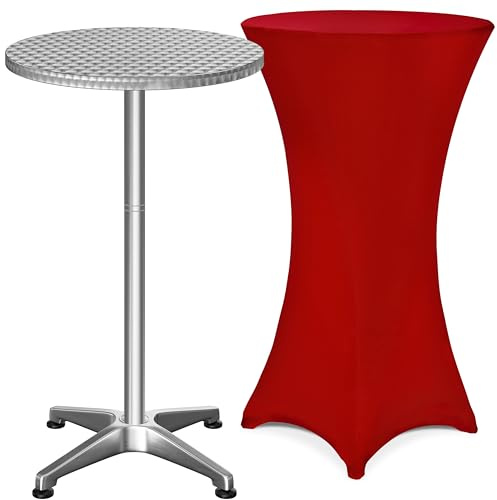 Casaria® 2in1 Stehtisch mit Husse Klappbar Höhenverstellbar 70 cm / 115 cm Hoch Alu Rund Ø60 cm Wetterfest Outdoor Bistro Garten Party Biertisch Rot