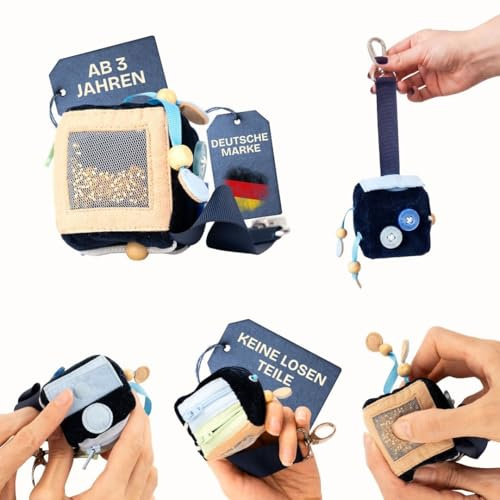 Jolly Designs Calmi Cube Blavi – Anti-Stress Würfel & Fidget Toy aus Stoff – Montessori Spielzeug & Konzentrationshilfe für Kinder & Erwachsene – leise, handgemacht & sensorisch wirkungsvoll