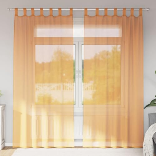 INLIFE Rideaux en Voile 2 pcs Orange 140x245 cm,Voilage Fenêtre Semi-Transparent avec Boucles,Brise-Vue pour Chambre Salon Cuisine,Installation Facile et Lavable