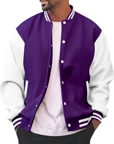 Genérico Giacche da Uomo con Maniche in Pelle Giacca Bomber in Pelle Sintetica Cappotto Invernale Football Americano Giacca da Baseball Caldo Bicolore