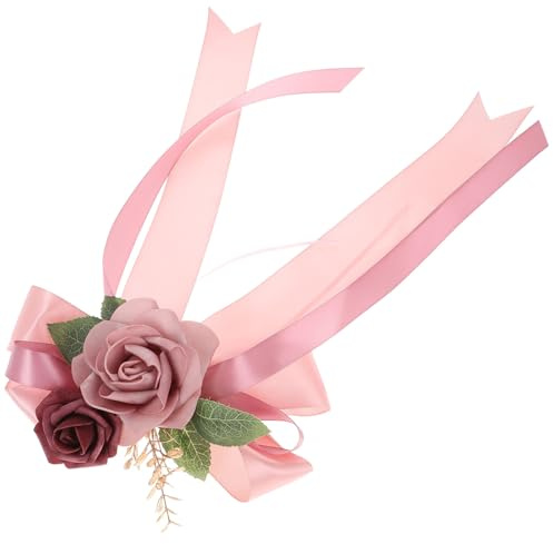 Sosoport Décoration Voiture Mariage Fleurs Artificielles Panneaux Rétrovisseur Poignée Tissu Plastique Couleur Rose Douceur Élégante Accessoire Nuptial Polyvalent pour Événement Festif