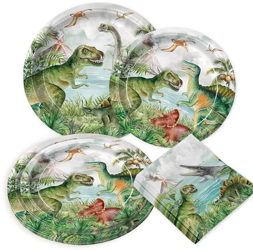 LaVenty accessoires de fete dinosaure assiettes de fete serviettes | accessoires de fete dinosaure assiettes de fete serviettes pour decoration de fete d anniversaire de dinosaure serviettes