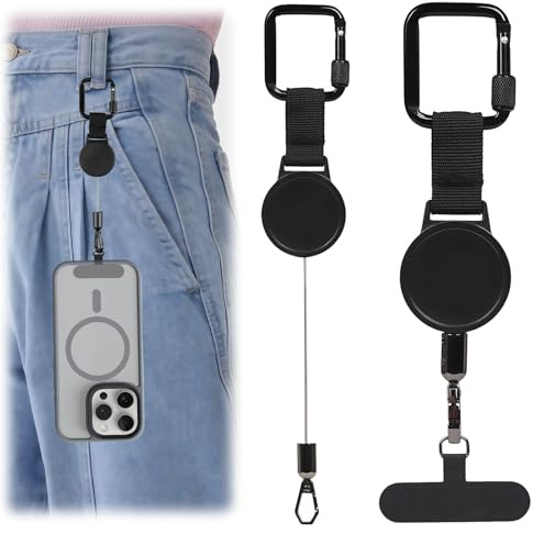 2PCS Retractable Phone Lanyard Anti Theft, Outdoor Phone Tether with Carabiner Clip, Anti Drop Cellphone Tab with Metal Tab, Hands Free Phone Harness for Hiking Cycling Travel Commuting Everyday Use