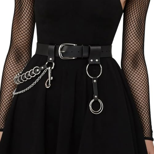 Cosblisvia Damen-gürtel damengürtel für Jeans Gothic Kettengürtel Schwarz Mit Kette Für Damen, Punk Fans, Cosplay Nutzer Für Club, Festival, Bühne, Fotoshooting, Konzert
