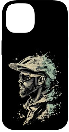 Hülle für iPhone 14 Cooles Mountainbiker-Profil mit abstraktem Hintergrund