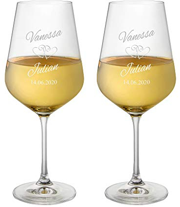 AMAVEL Set Copas de Vino Tinto Personalizadas Motivo Corazones Capacidad 490 ml