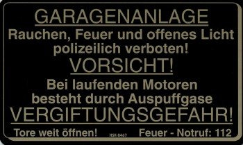 Kunststoffschild Hinweisschild - GARAGENANLAGE - Gr. 25 x 15 cm - 308467