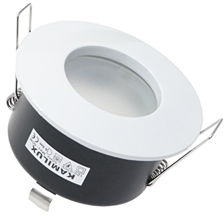 12V Aqua LED Feuchtraum Einbaustrahler in weiss, Schutzklasse IP65, NIEDERVOLT 12Volt, Einbautiefe 55mm, MR16 / GU5.3, inkl. 5W LED in tageslichtweiss/kaltweiss