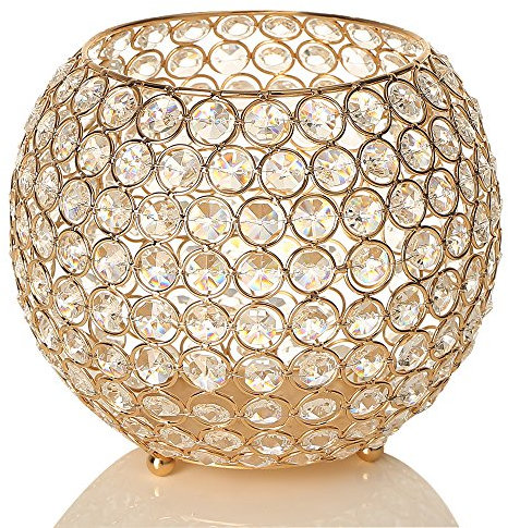 VINCIGANT Teelichthalter Gold Kristall Kerzenhalter Schüssel für Weihnachtsdeko Hochzeit Kerzen Haus Dekoration Urlaub Feier,Durchmesser 20cm