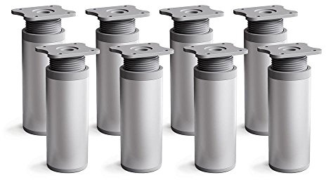 Sossai Höhenverstellbare Möbelfüße MFR1, 8er Set, Aluminium eloxiert, Höhe 80 mm, rundes Profil, für Regale und Schränke