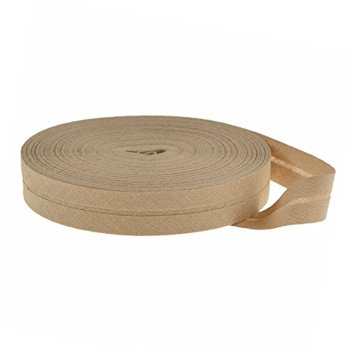 25m Baumwoll-Schrägband 14mm gefalzt, Farbwahl - Einfassband Nahtband Kantenband, Farbe:beige