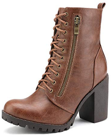 DREAM PAIRS Stivaletti da donna con tacco a blocco, color carne, 39.5 EU