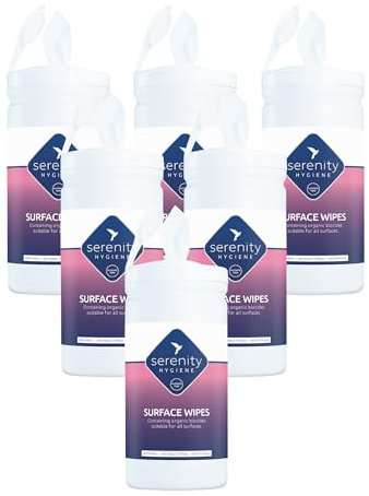 Antibacterial Surface Cleaning Wipes - Alcohol Free Sanitising for all Hard Surfaces - Made in UK - Refillable Tub of 150 Large Strong Wet Wipes - Tub Pack of 6