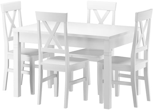 Erst-Holz Repräsentative Essgruppe mit Tisch und 4 Stühle Kiefer Massivholz waschweiß 90.70-51 B W-Set 23