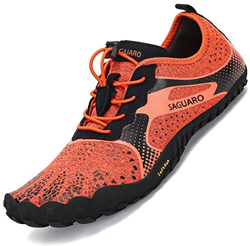SAGUARO Barfußschuhe Herren Damen Barfuss Schuhe Outdoor Barfussschuhe Leichte rutschfeste Zehenschuhe Barfuß Fitnessschuhe Traillaufschuhe Orange,Gr.38