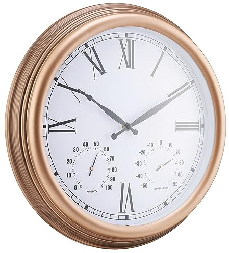 Burwells Outdoor Vintage Clock with Hygrometer and Thermometer - 15 Waterproof Garden Wall Clock with Temperate and Humidity Guage - Indoor Outdoor 30cm Battery Powered Clock