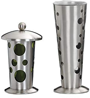 Henecka -Grabschmuck- Edelstahl Grablampe & Grabvase -Ysander-; einzeln oder als Set wählbar; inklusive Friedhofsbürste; mit oder ohne Sockel (Grablampe Edelstahl)