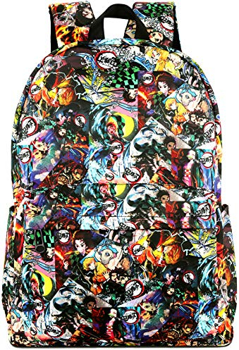 Roffatide Anime Demon Slayer Kimetsu no Yaiba Rucksack Überall Bedruckte Schultasche Laptop Rucksack Cosplay Daypacks Schwarz