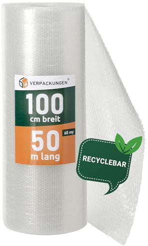 BB-Verpackungen 4x PROFI Luftpolsterfolie 1 x 50 m Versand, Verpackung, Umzug 2-lagig (4 Rollen) | 60 my stark, extrem robust, sehr leicht, 100% recycelbar