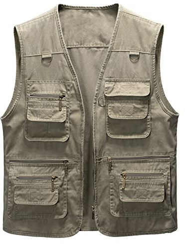 Oralidera Herren Outdoor Weste Freizeit Jacke Leicht Safari mit Reißverschluss Jagd und Angler Fotografie Wandern Anglerweste mit Vielen Taschen