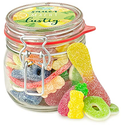Kleines Sauer macht lustig Glas – toller, saurer Süßigkeiten-Mix, schöne Geschenk-Idee