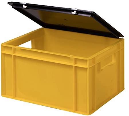 1a-TopStore Stabile Profi Aufbewahrungsbox Stapelbox Eurobox Stapelkiste mit Deckel, Kunststoffkiste lieferbar in 5 Farben und 21 Größen für Industrie, Gewerbe, Haushalt (gelb, 40x30x22 cm)