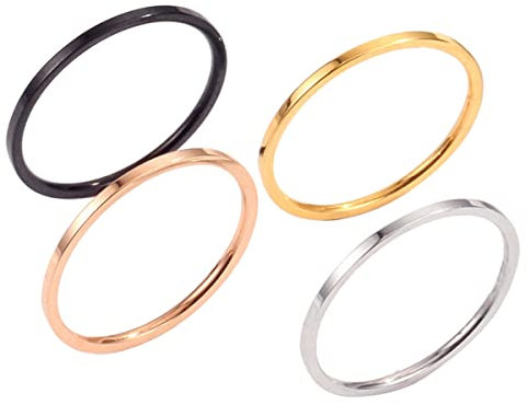 NUNCAD 4pcs Bague Ensemble Noir/Argent/Or Rose/Or Bague en Acier Inoxydable 1mm Homme Femme Empilable,Bague pour Fiançailles Alliance Taille 49.3(15.7)