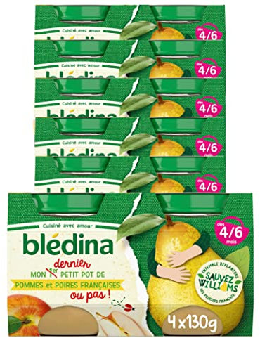 Blédina - Mon 1er Petit Pot bébé- Pommes Poires - 80% d'ingrédients Français - De 4 à 6 mois - 24 pots de 130g