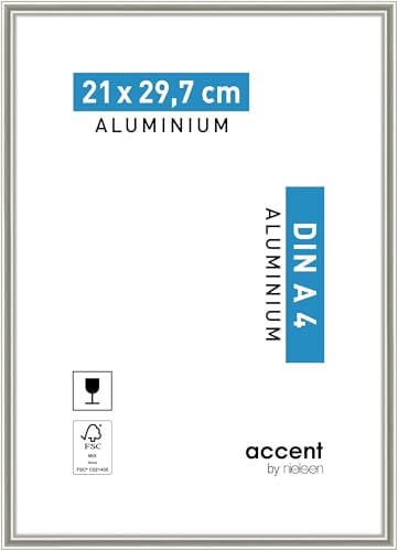 accent by nielsen Bilderrahmen, 21 x 29,7 cm (A4), Aluminium, Champagner matt, Dokumentenrahmen zum Aufhängen im Hoch- & Querformat, Echtglas, Accent