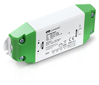 conecto LED-Netzteil-Transformator | 12 Volt LED-Trafo für LED-Leuchtmittel und Lampen bis 15 Watt, Weiß/Grün