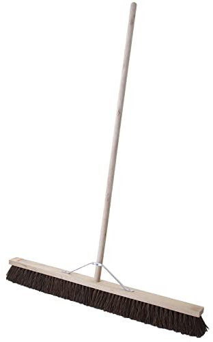 marko 36 Stiff Bassine Broom Sweeping Brush Natural including Metal Bracket Stay & 1.2M Wooden Handle