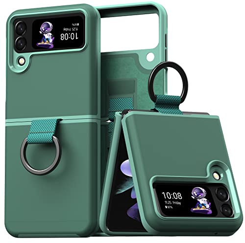 Samsung Galaxy Z flip 4 Hülle (2022) Kompatibel mit Galaxy Z Flip4 case Slim Handyhülle [ mit Fingerring ] - TPU Silikon Schlank Schutzhülle Backcover - Grün