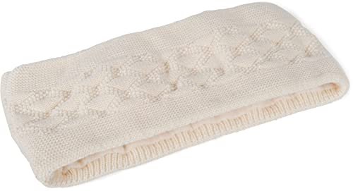 styleBREAKER Damen Strick Stirnband einfarbig mit Karo Muster, Thermo Fleece Futter, Winter Headband Uni 04026061, Farbe:Creme