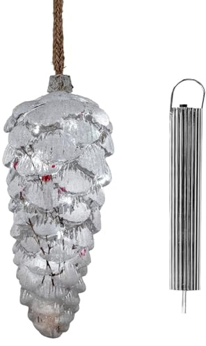 formano LED Hänger Zapfen aus Glas mit Timer 20cm Winterdeko mit Schnee & Beeren - Stimmunglicht mit Batteriebox - Hängedekoration beleuchtet für Weihnachten, Fenster & Festliche Winterzeit