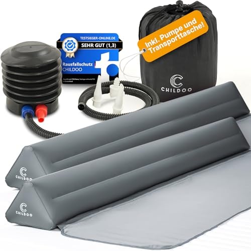 CHILDOO Rausfallschutz Bett Reise für Kinder & Baby - aufblasbares Bettgitter Rausfallschutz Boxspringbett - Bettschutzgitter Kinderbett Elternbett - tragbarer Fallschutz Bett Rausfallschutz 200cm