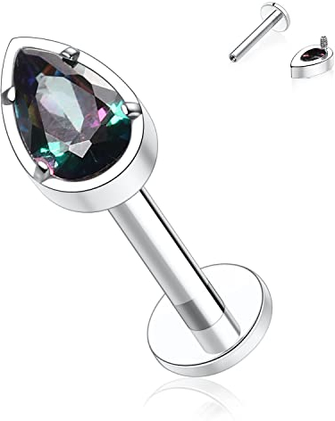 AROWRO Labret Ohrstecker 16G Labret Schmuck Regenbogen CZ Lippenringe G23 Titan Helix Knorpel Tragus Ohrringe Medusa Ring Lippenpiercing Monroe Schmuck 6mm Ohrstecker Silber Innengewinde