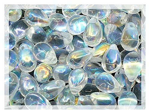 Czech 50-Piece Glass Beads, 6x9mm, Teardrop Transparent Crystal Clear AB