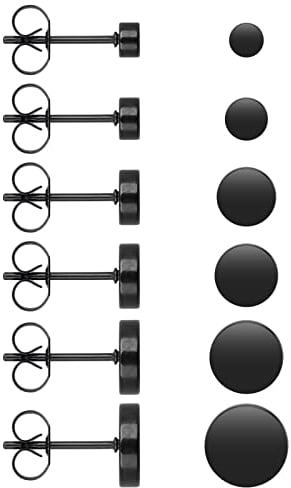 6 Paar Ohrstecker Set Schwarz Dot Ohrstecker 3/4/5/6/7/8mm Edelstahl Unisex Ohrstecker Runde Flat Top Ohrstecker Herren Damen Ohrringe