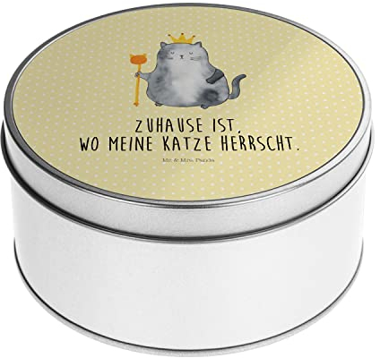 Mr. & Mrs. Panda Blechdose rund Katze König - Geschenk, Kater, Metallkiste mit Deckel, Katzenmotiv, Katzendeko, Miau, Katzenartikel, Metallboxen,