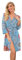 PrinStory Morgenmantel Damen V-Ausschnitt Bademantel 3/4 Ärmeln Morgenrock Gestrickt Nachtwäsche Kurz Saunamantel (Blumendruck Blau Mischen, M)